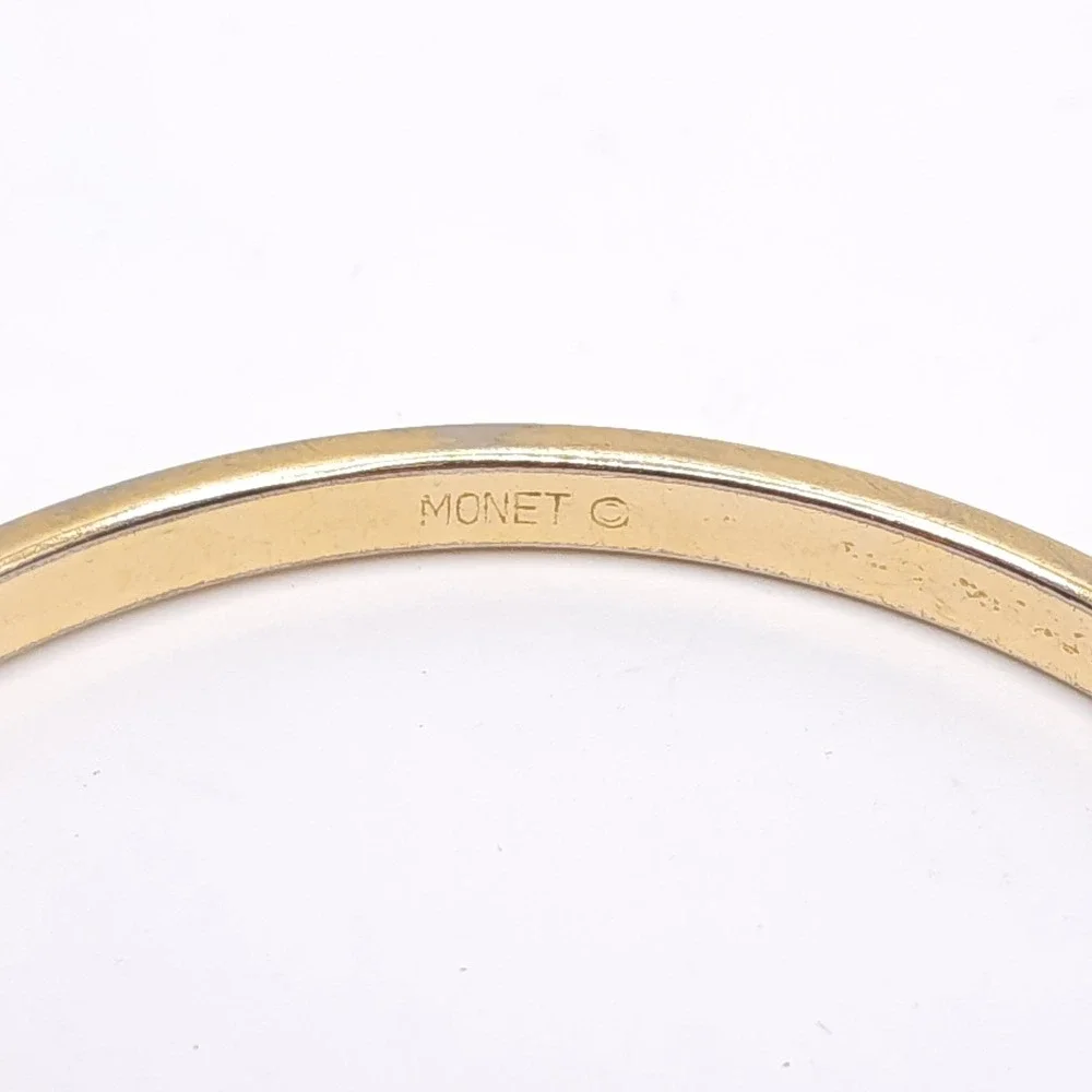 Monet Vintage Gold Tone Textured Bangle Bracelet Signed Stackable